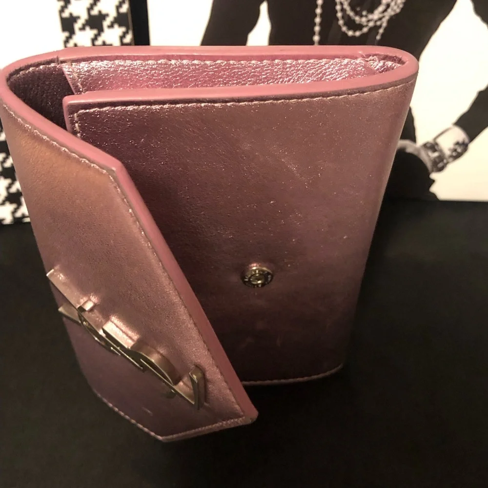 YSL Yves Saint Laurent Azalea Metallic Pink Wallet Rare - Picture 12 of 16